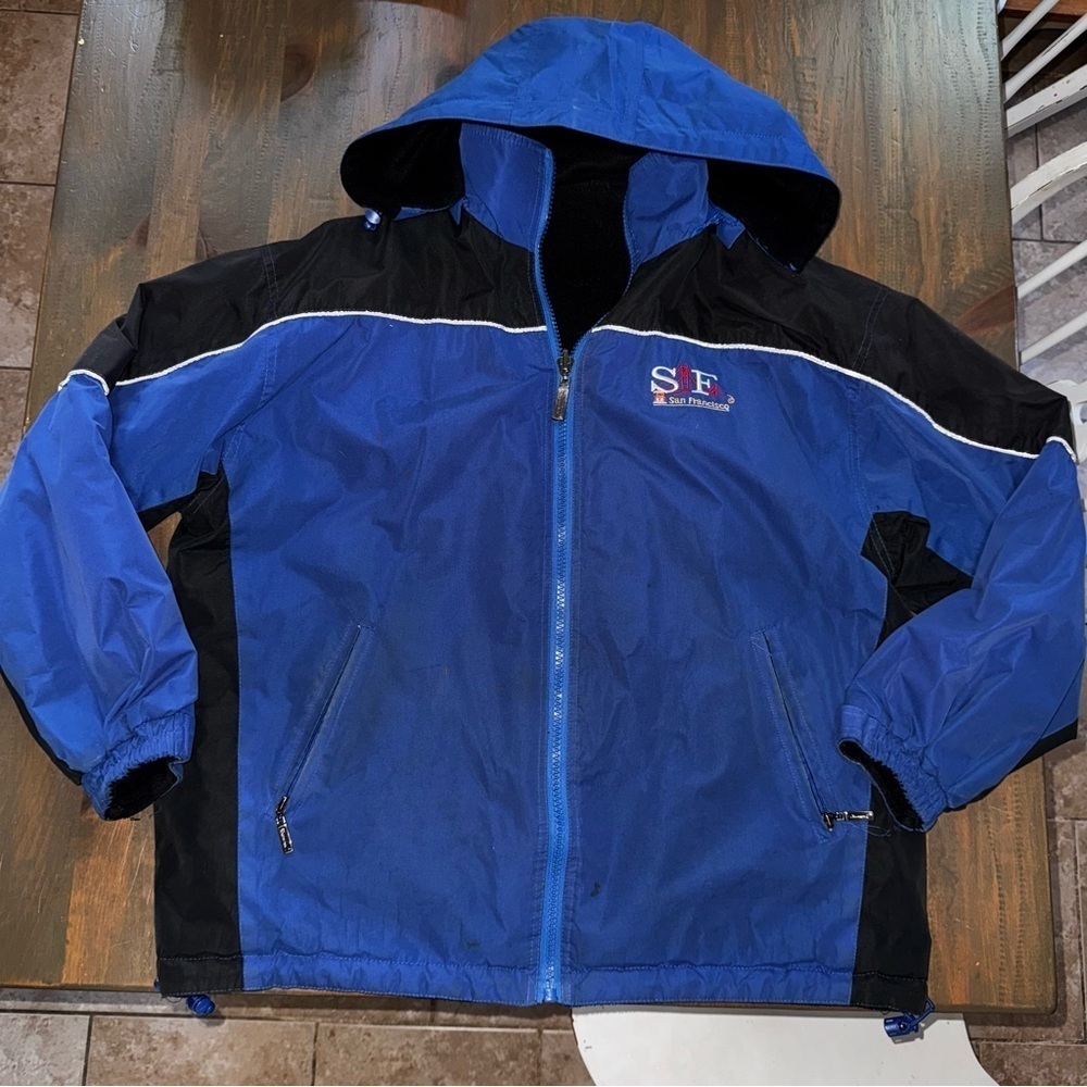 Vtg 90s San Francisco Golden Gate Bridge Reversible Winter Jacket Blue Men’s L